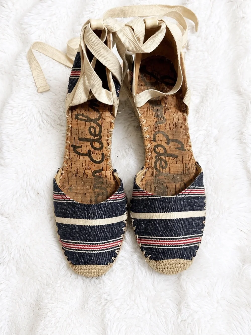 Sam Edelman Patsy Espadrille Lace-Up Wrap around wedge size 8 Fabric & Leather